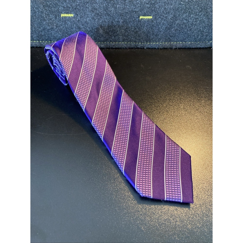 Donald J. Trump Signature Collection Purple White‎ Stripe Silk Handmade Tie Men